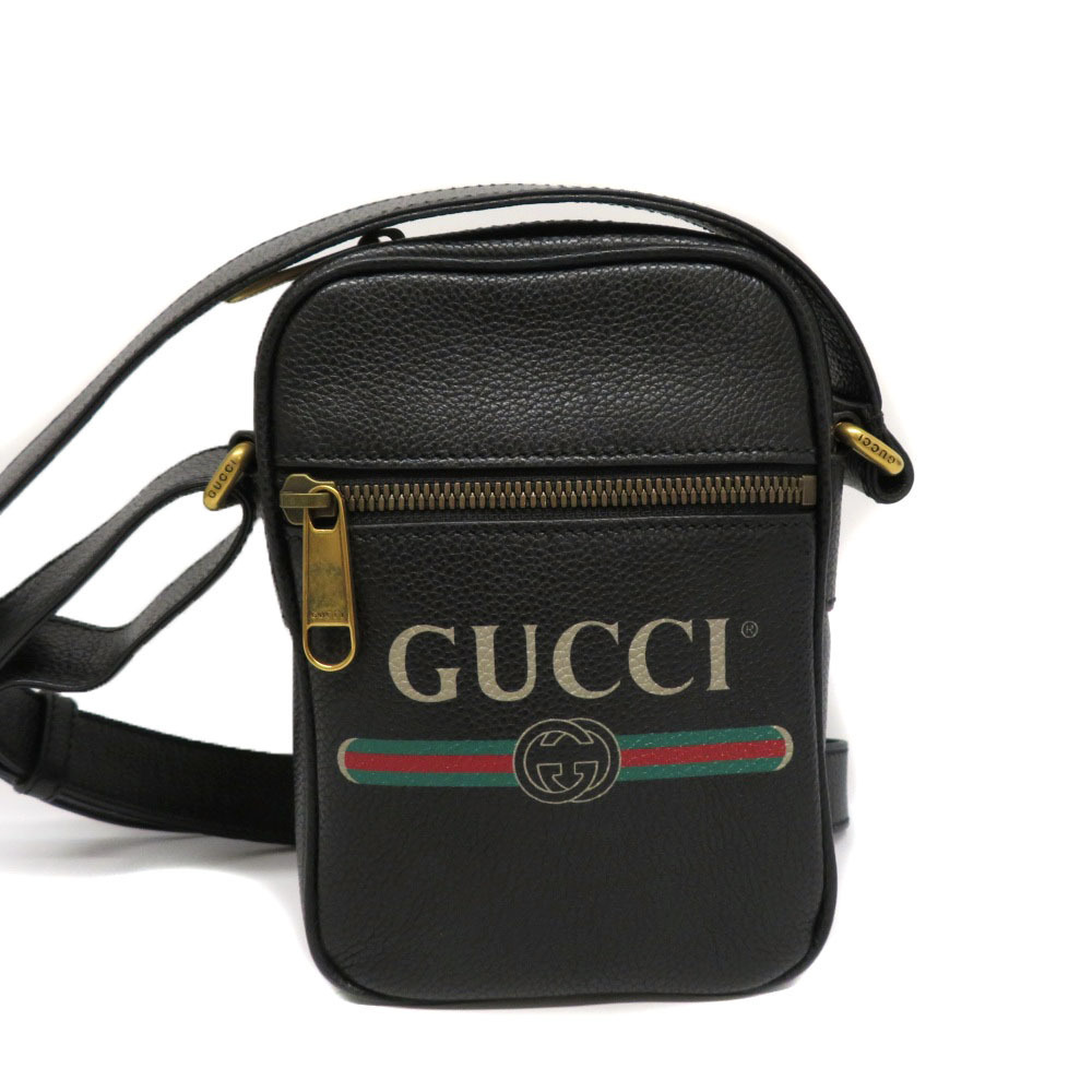 GUCCI Shoulder Bag Logo Leather Black